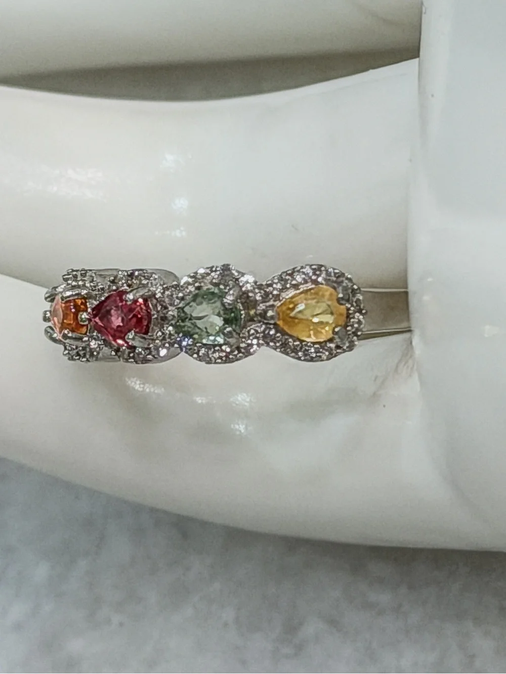 Premium Multi Sapphire & White Zircon Sterling Silver Band Ring Sz 6